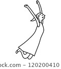 Jumping young woman monochrome line drawing 120200410