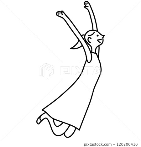跳躍的年輕女子單色線畫 120200410