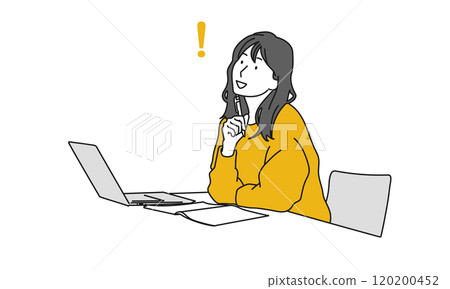 一個在筆記型電腦前表情華麗的女人的簡單插圖 120200452