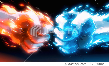 “戰鬥精神交會的紅藍火焰拳頭背景” “戰鬥精神交會的紅藍火焰拳頭背景” 120200840