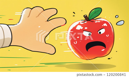 “一隻手追著一個奔跑的蘋果。” “一隻手追著一個奔跑的蘋果。” 120200841