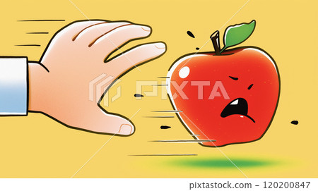 "A hand chasing a fleeing apple." 120200847