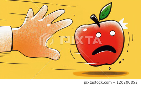 “一隻手追著一個奔跑的蘋果。” “一隻手追著一個奔跑的蘋果。” 120200852