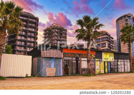 Batumi cityscape on the Black Sea coast at dusk 120201280