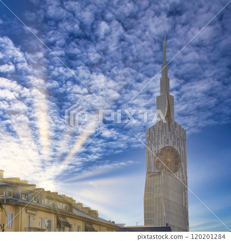 Sunlight shining on a tower in Batumi 120201284