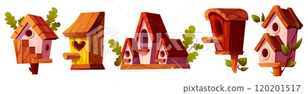 Wooden bird houses set isolated on white Wooden bird houses set isolated on white 120201517