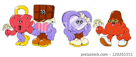 Love themed retro cartoon character mascots Love themed retro cartoon character mascots 120201551