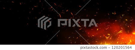 Fire sparks and flame on black background 120201564