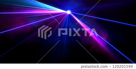 Bright spotlight shining on black background 120201599