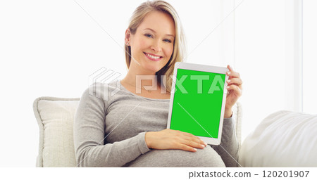 Display your pregnancy information here. Shot of a pregnant woman holding up a tablet at home. Display your pregnancy information here. Shot of a pregnant woman holding up a tablet at home. 120201907