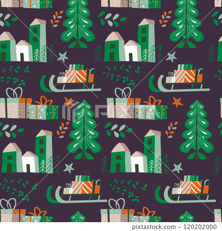 Holiday Village Sleigh Seamless Pattern 120202000
