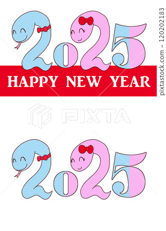 2025 年新年賀卡蛇粉色與藍色 2025 年新年賀卡蛇粉色與藍色 120202183