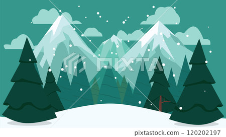Mountain Nature Landscape with Pine Tree in the Forest in Snow Winter Season 120202197