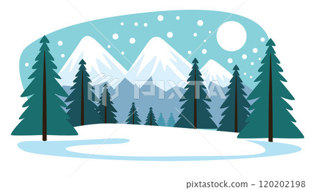 Mountain Nature Landscape with Pine Tree in the Forest in Snow Winter Season 120202198
