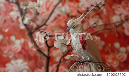 Corella parrot close-up. Generative AI 120202302