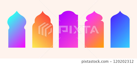 Shape Islamic Door. Ramadan Kareem frames collection. Eid Mubarak decorative arches. Arabic architecture. Traditional Vector illustration in oriental style Shape Islamic Door. Ramadan Kareem frames collection. Eid Mubarak decorative arches. Arabic architecture. Traditional Vector illustration in oriental style 120202312