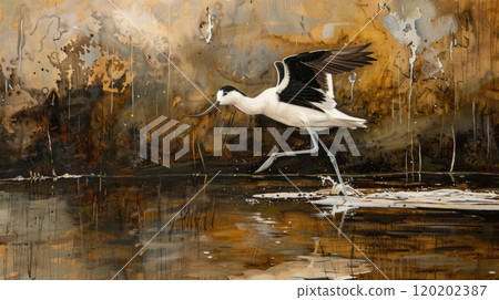Wading Pied avocet. Generative AI Wading Pied avocet. Generative AI 120202387