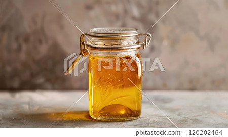 Elderflower syrup in jar. Generative AI 120202464