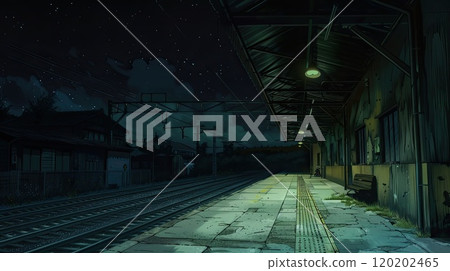 Empty night railway platform. Generative AI 120202465