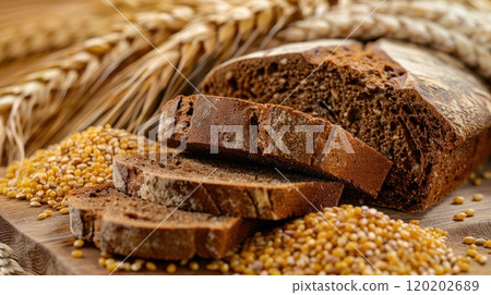 Rye bread and meal. Generative AI 120202689