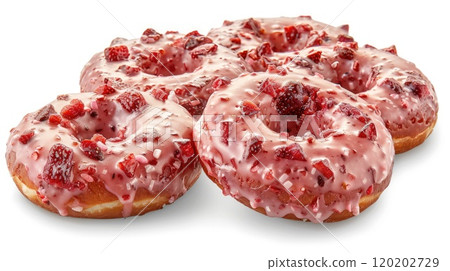 Strawberry donuts isolated. Generative AI 120202729