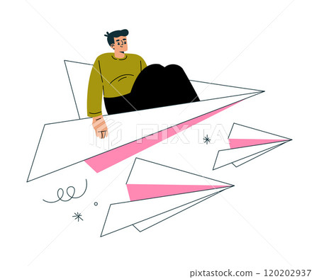 Productive Workflow with Man Fly Paper Plane Managing Task Vector Illustration Productive Workflow with Man Fly Paper Plane Managing Task Vector Illustration 120202937
