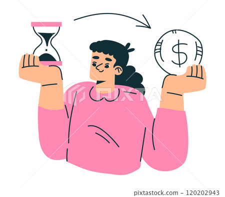Productive Workflow with Woman with Hourglass and Money Managing Task Vector Illustration 120202943