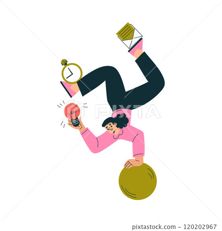 Productive Workflow with Woman Balancing on Ball Managing Task Vector Illustration Productive Workflow with Woman Balancing on Ball Managing Task Vector Illustration 120202967
