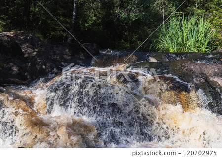 Waterfall of Ruskeala on a summer day, natural photo 120202975
