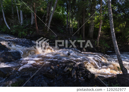 Landscape with cascade waterfalls of Ruskeala on a summer day 120202977