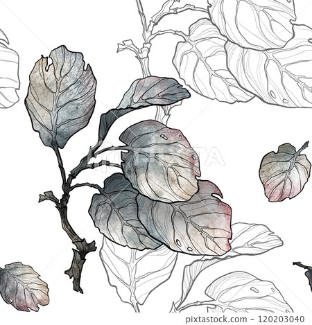 Watercolor drawing of tree leaves 120203040