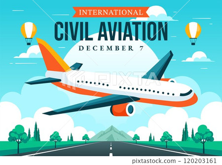 International Civil Aviation Day Vector Illustration on December 7 Featuring Airplane and Sky Blue View in Appreciation of Aviation in Flat Background 120203161
