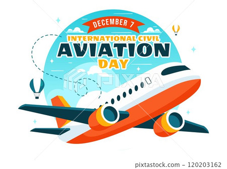 International Civil Aviation Day Vector Illustration on December 7 Featuring Airplane and Sky Blue View in Appreciation of Aviation in Flat Background 120203162