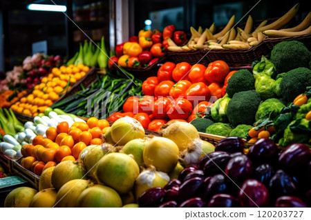 Feast your eyes on a vibrant display of market-fresh vegetables. 120203727