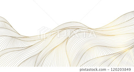 Vector line gold background, luxury design texture. Flow elegant curve graphic. River, ocean dynamic banner 120203849