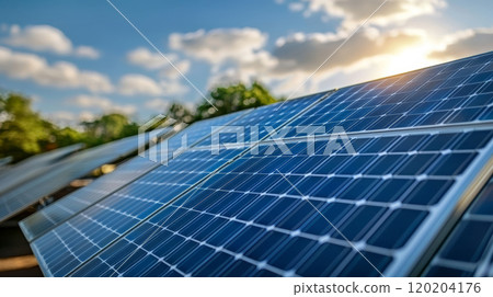 Photovoltaic panels close up. Reflection of a 120204176