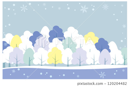 冬季雪林可愛插畫背景素材 120204482