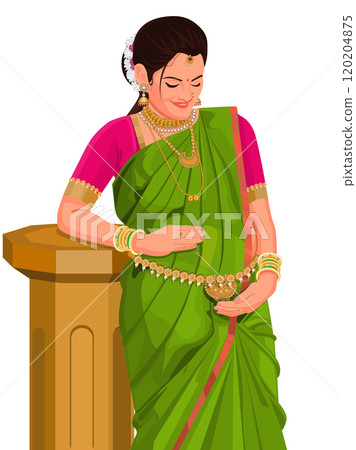 Indian pregnant woman, Concept for pregnancy.Indian woman in traditional saree. 120204875