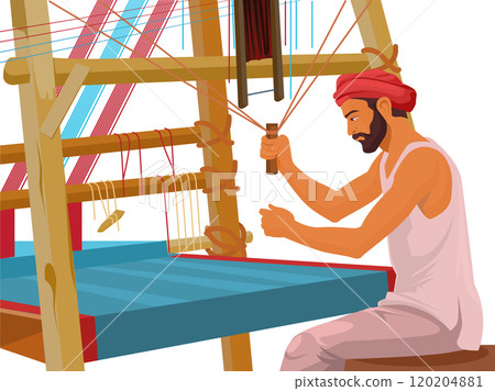 Traditional handloom weaver, village local weavers making cloth for scarves Traditional handloom weaver, village local weavers making cloth for scarves 120204881