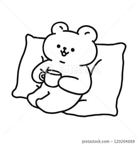 Bear relaxing on a cushion - Line drawing 120204889