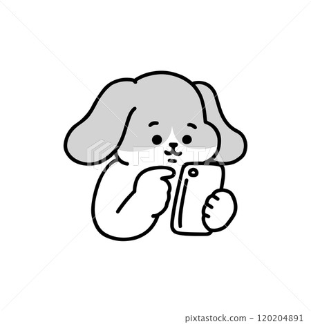 操作智慧型手機的狗的線條圖 120204891