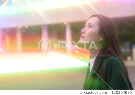 A woman enjoying winter illuminations 120204950