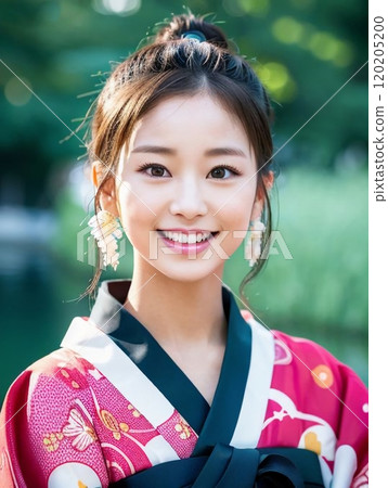 Woman in yukata looking back 120205200