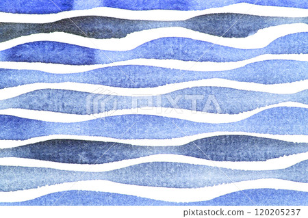 Blue watercolor waves pattern with abstract curves on white background 120205237