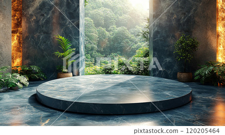 Marble podium with blur nature background 120205464
