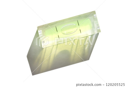Precision tool with bubble level indicator casting shadow on white background 120205525