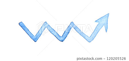 Watercolor blue zigzag arrow on white background indicating growth and progress Watercolor blue zigzag arrow on white background indicating growth and progress 120205526