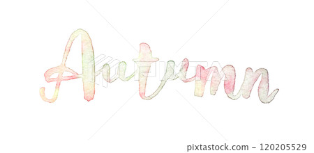 Watercolor autumn typography with soft pastel colors on white background Watercolor autumn typography with soft pastel colors on white background 120205529