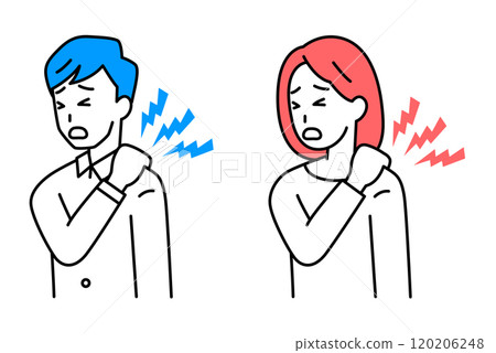 Casual men and women suffering from stiff shoulders Set 120206248