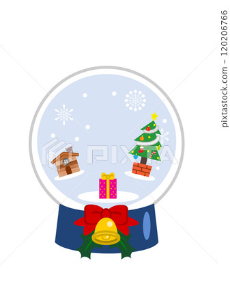 Christmas tree, hut and presents in a snow globe Christmas tree, hut and presents in a snow globe 120206766